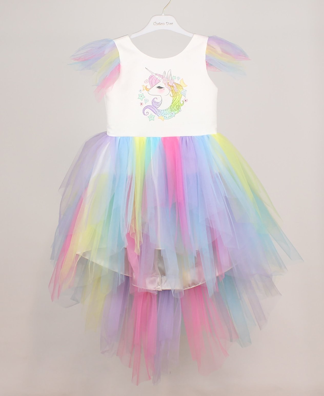 4-8 Yaş Kız Çocuk Unicorn Figürlü Kuyruklu Elbise