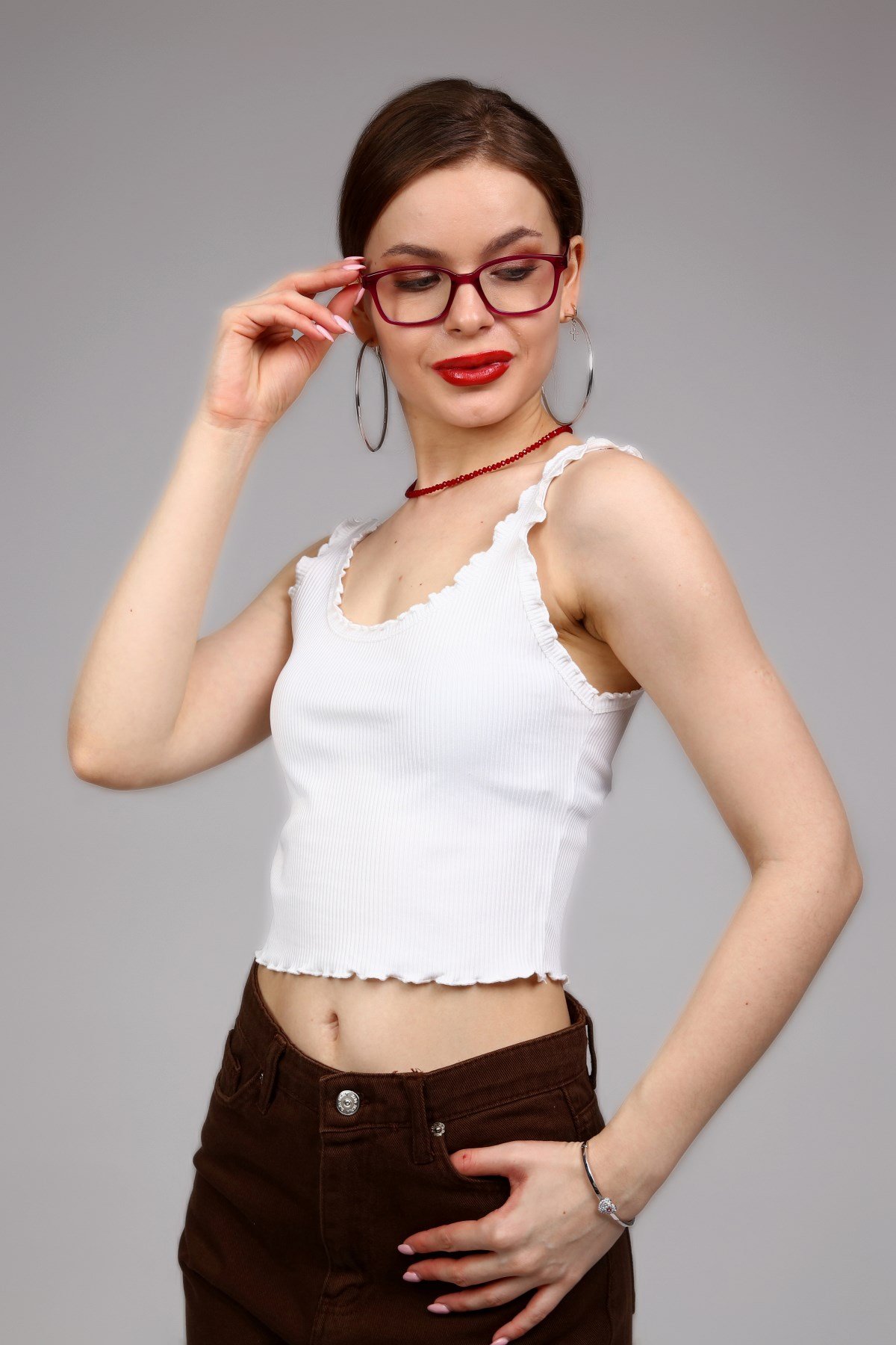 Beyaz Fitilli Crop Top