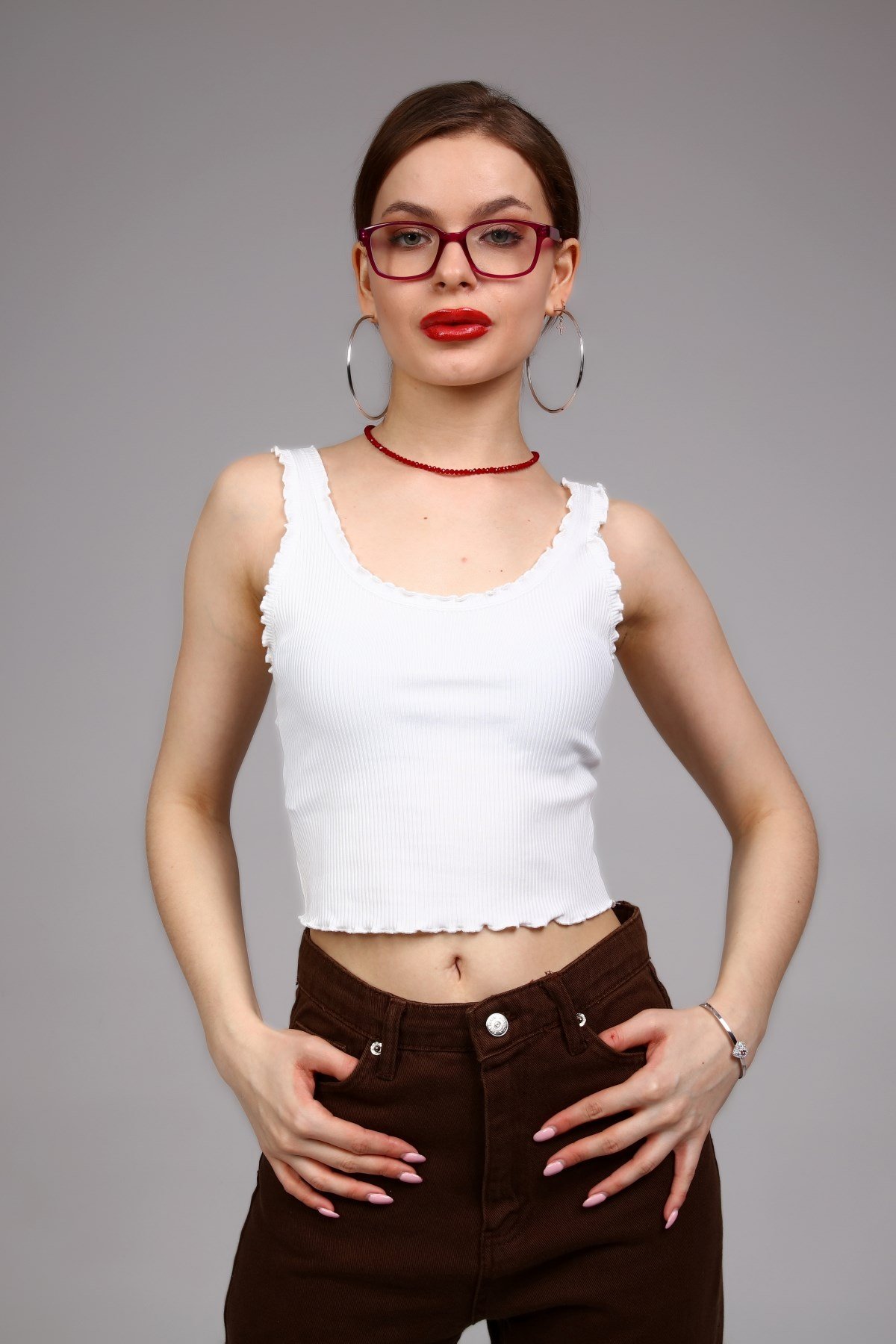 Beyaz Fitilli Crop Top