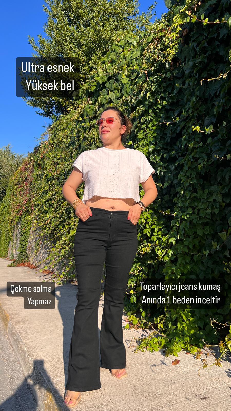 Büyük Beden Yüksek Bel Esnek İspanyol Paça Pantolon