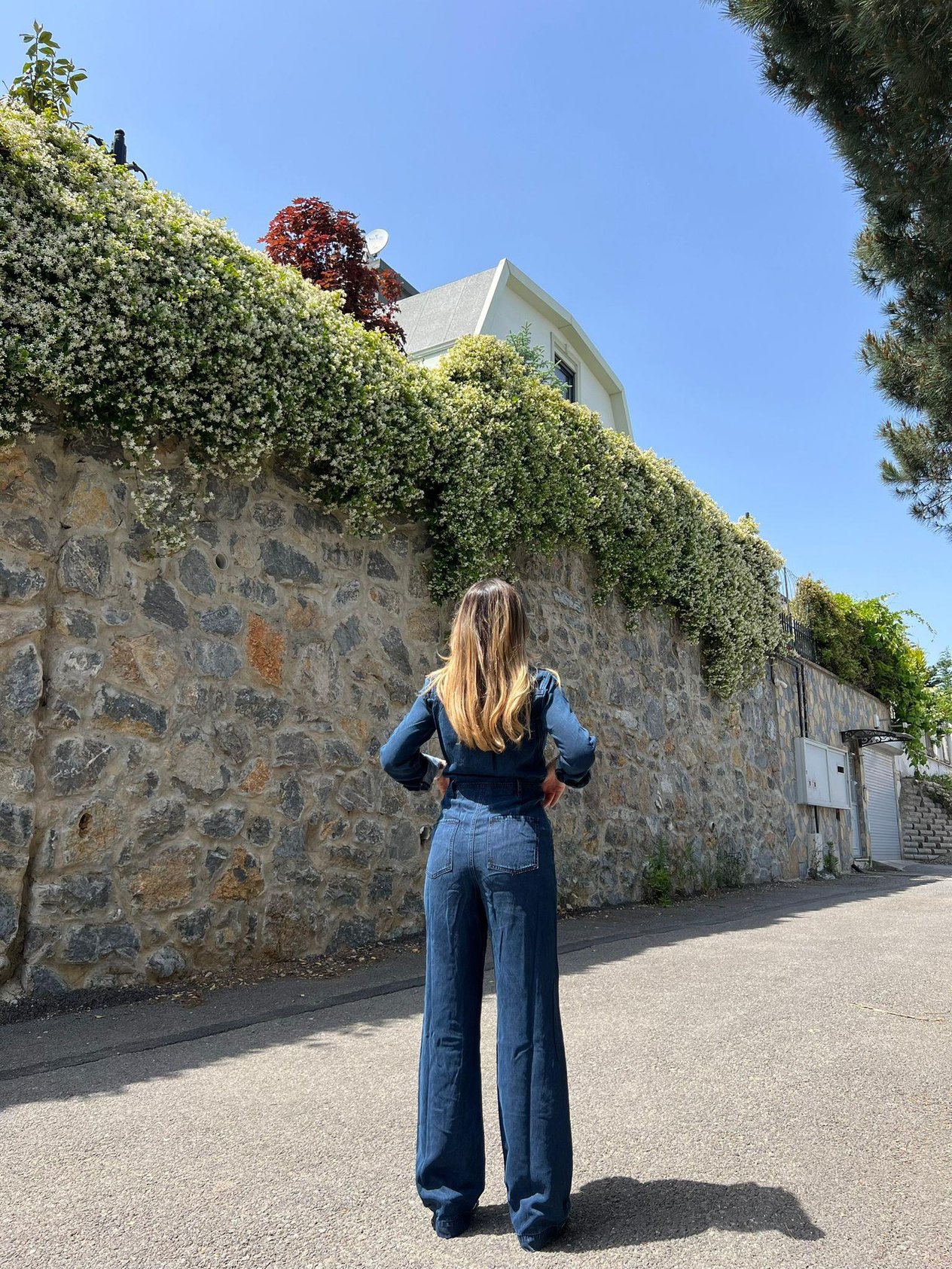 Düğmeli Uzun Denim Tulum 