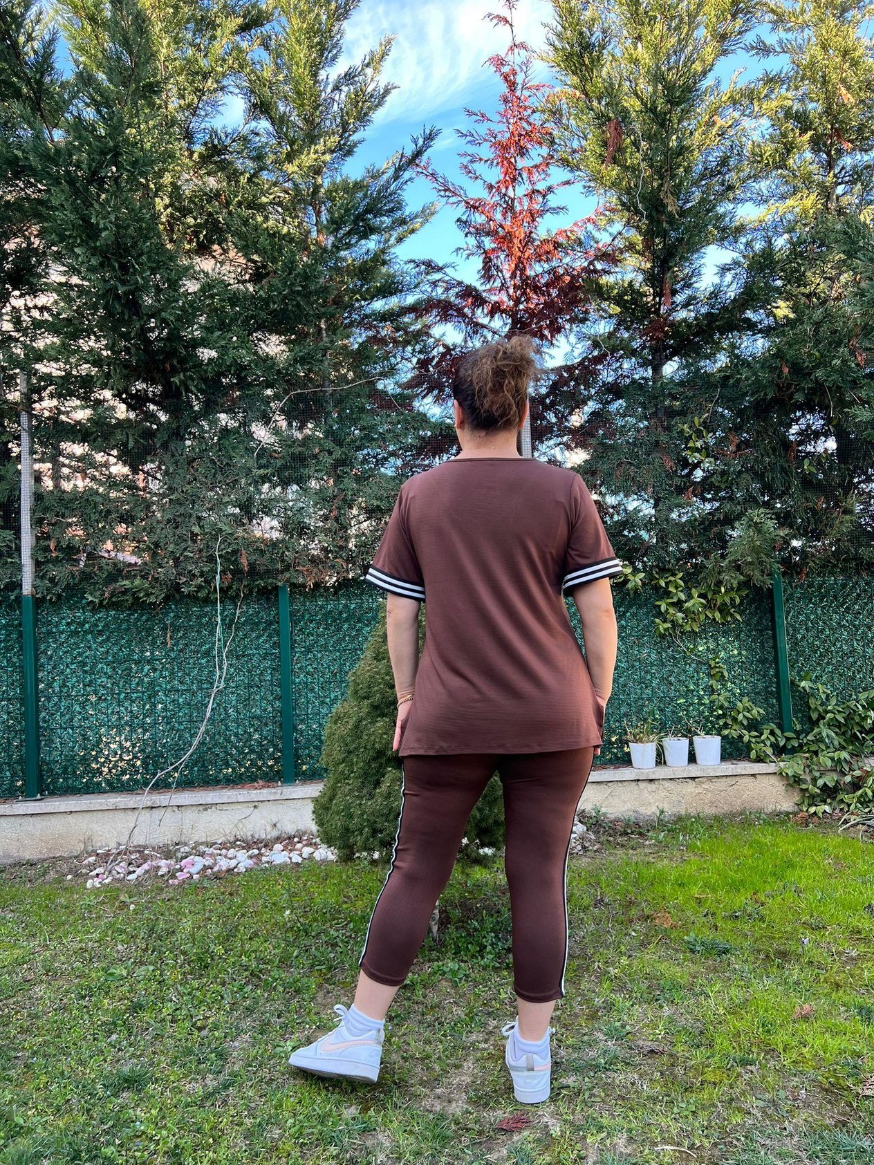 V Yaka Şeritli Tayt-Bluz Büyük Beden Takım