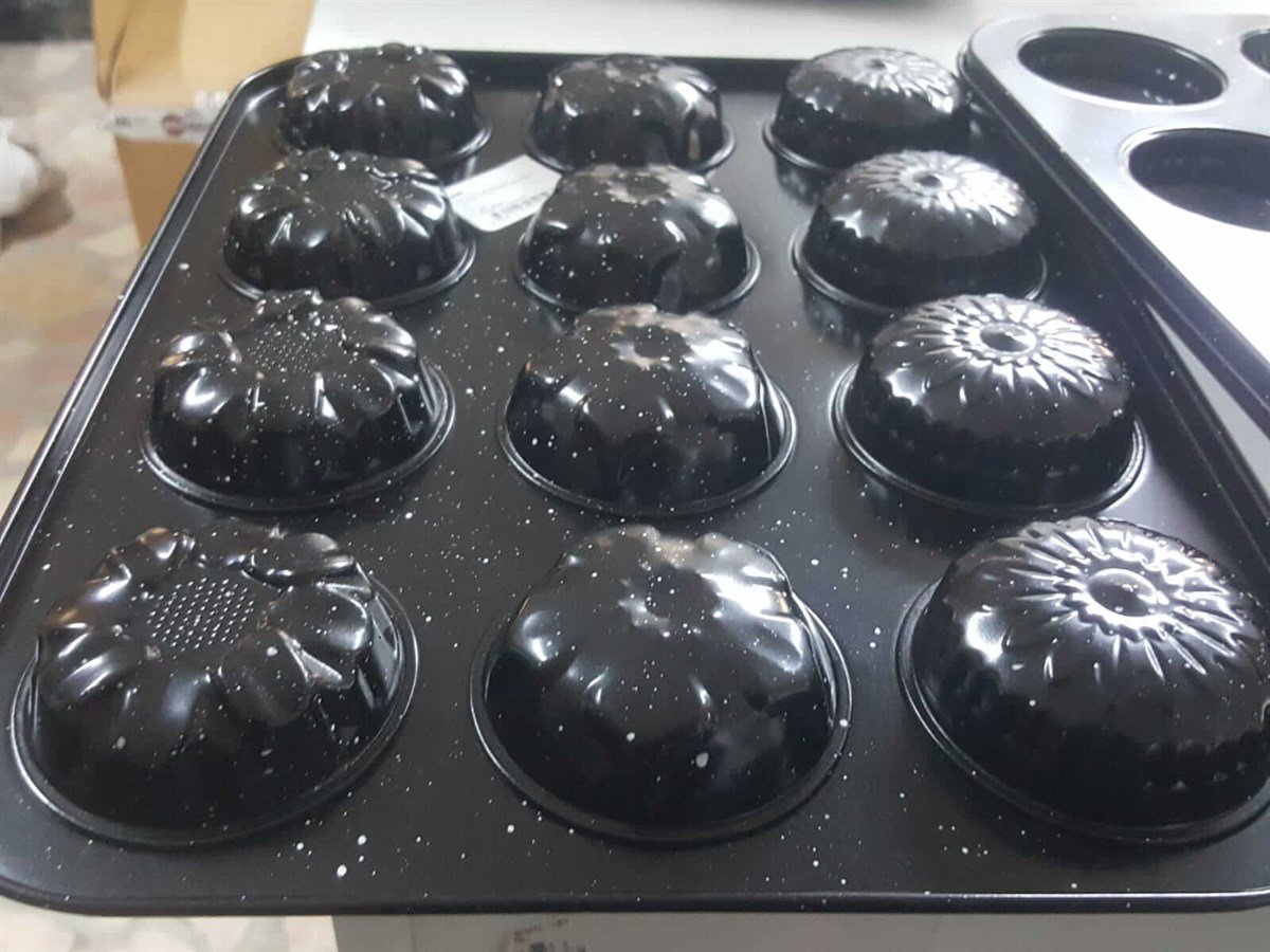 Teflon 12' Li Muffın Kek Kalıbı Yuvarlak Model Kek Kalıp Siyah Tencere Tava
