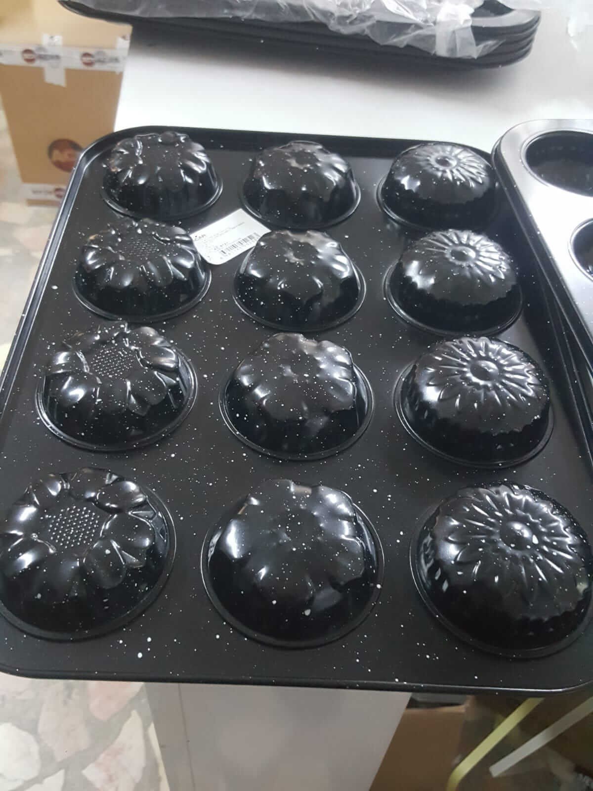 Teflon 12' Li Muffın Kek Kalıbı Yuvarlak Model Kek Kalıp Siyah Tencere Tava