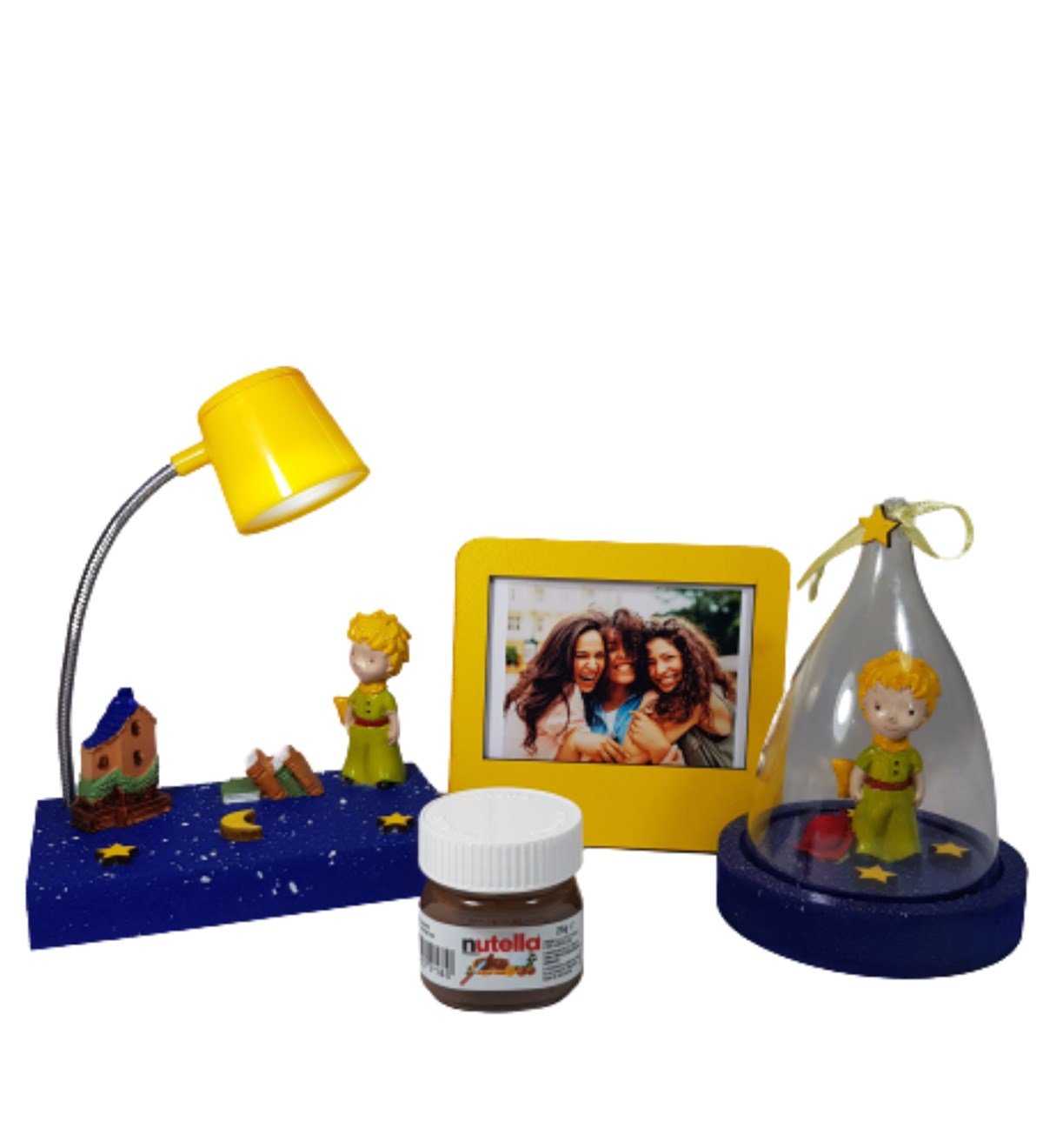 Küçük Prens Rüya Bekçisi Yıldız Küresi Özel Yapım Masa Lambası Sarı Çerçeve Nutella Hediye Setleri