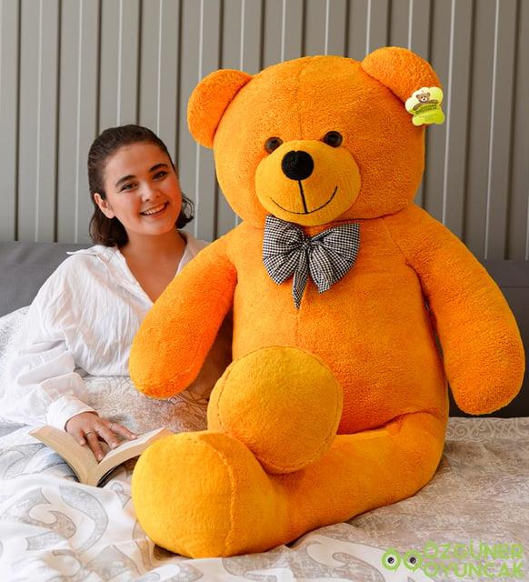 160 cm Papyonlu Büyük Peluş Ayıcık Turuncu - Sevimli ve Yumuşacık Hediye PELÜŞ AYICIK