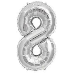 8-Rakam Balon 34 INC Gümüş Renk PARTİ MALZEMELERİ