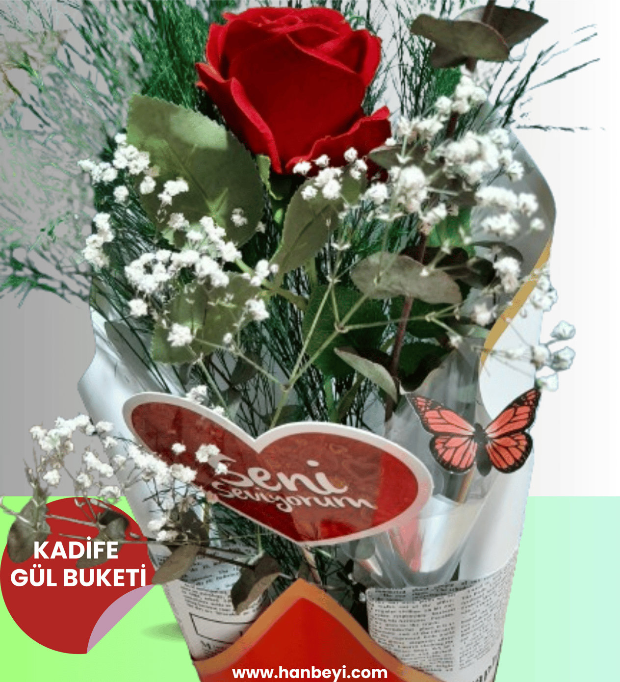 Seni Seviyorum Gül Buketi Tek Dal Kadife Gül YAPAY ÇİÇEK BUKETLERİ