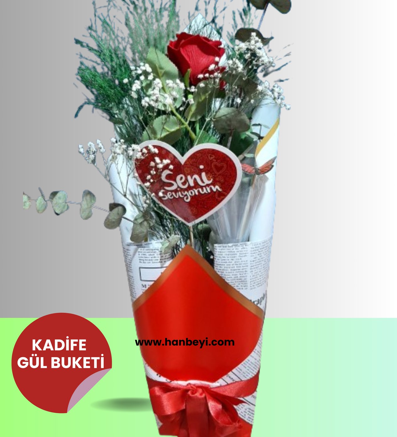 Seni Seviyorum Gül Buketi Tek Dal Kadife Gül YAPAY ÇİÇEK BUKETLERİ