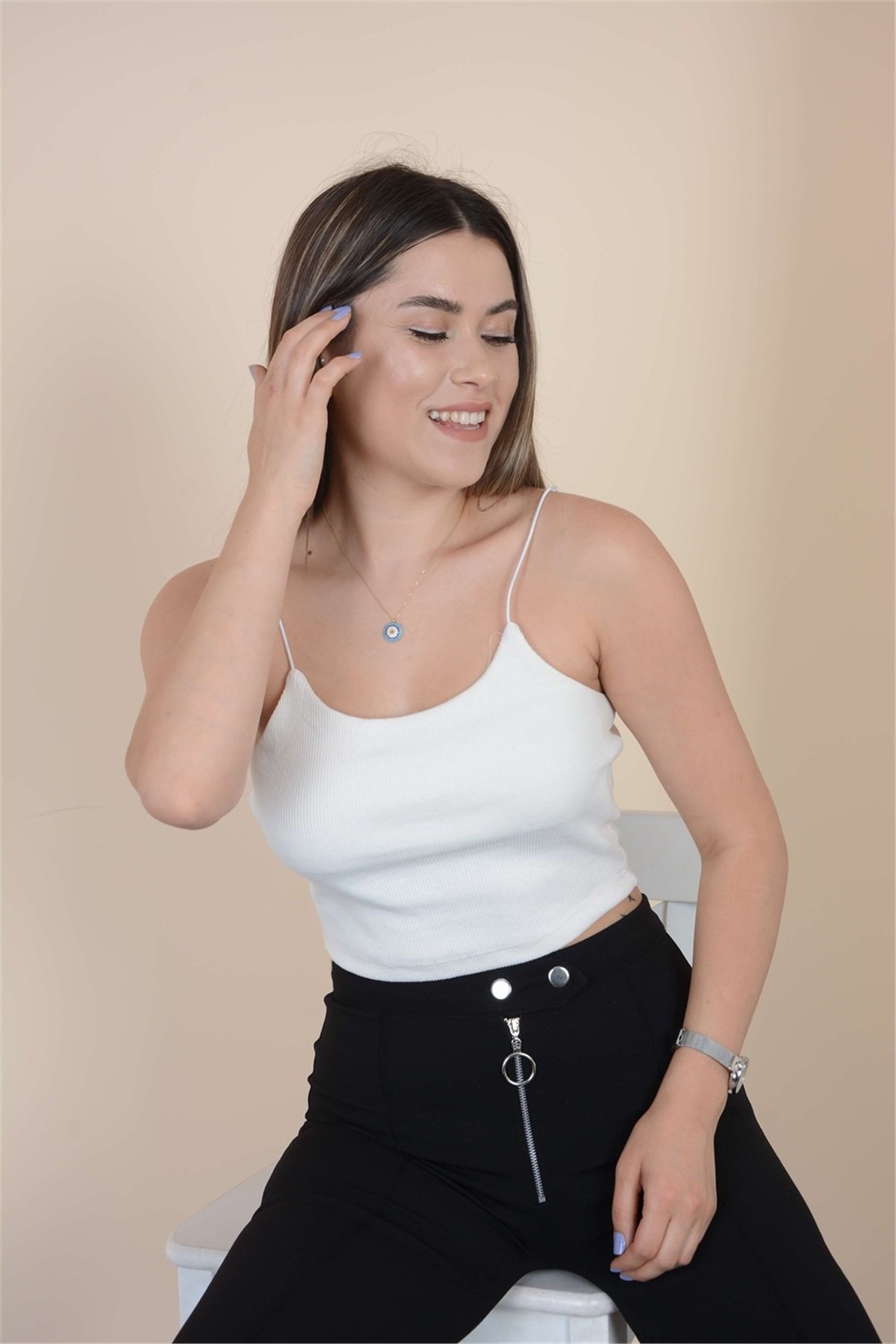 Askılı Crop Body - Beyaz