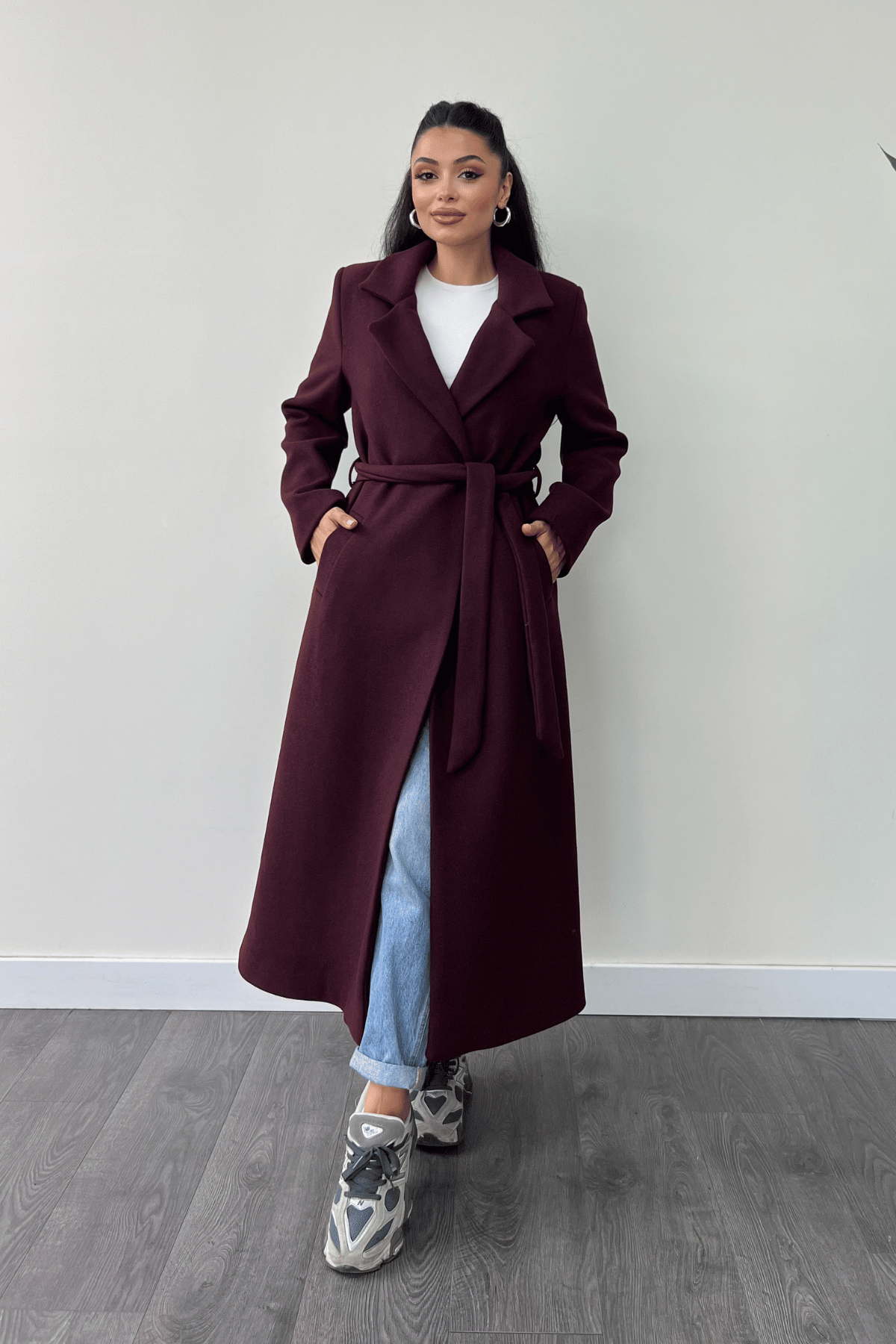 Cep Detaylı Kaşe Kaban - BORDO