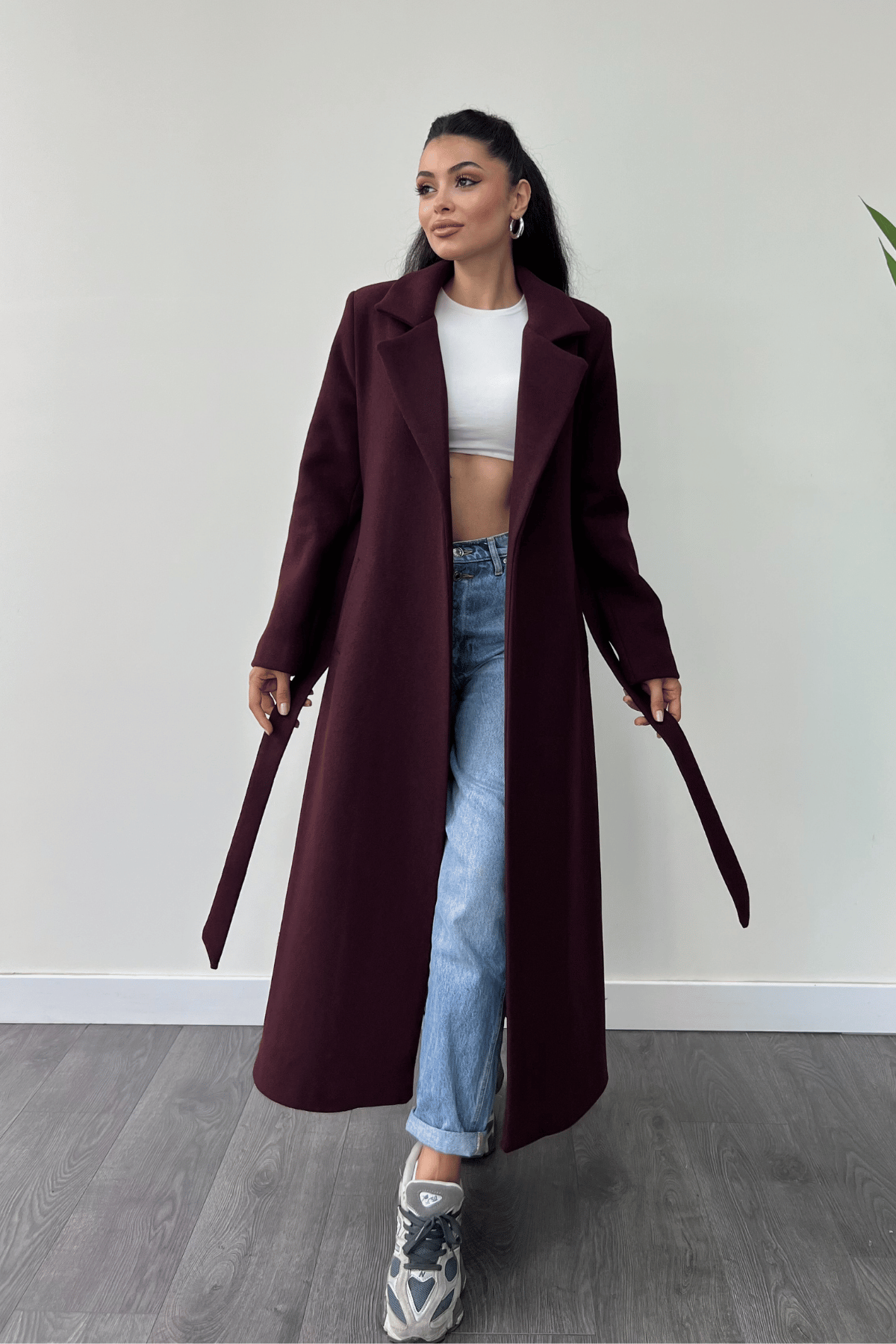 Cep Detaylı Kaşe Kaban - BORDO