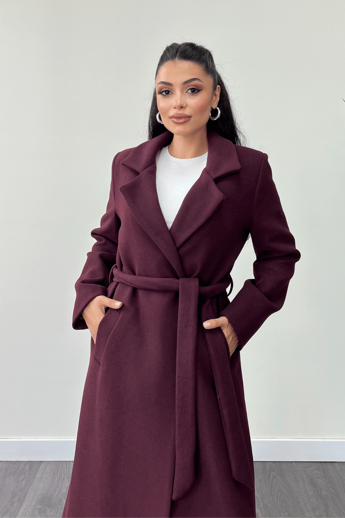 Cep Detaylı Kaşe Kaban - BORDO