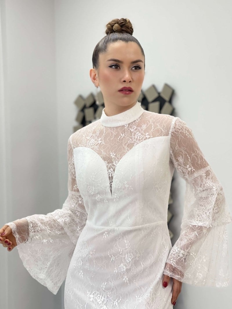 Full Dantel Balık Elbise - BEYAZ