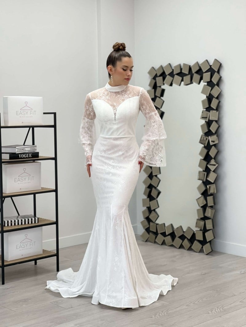 Full Dantel Balık Elbise - BEYAZ