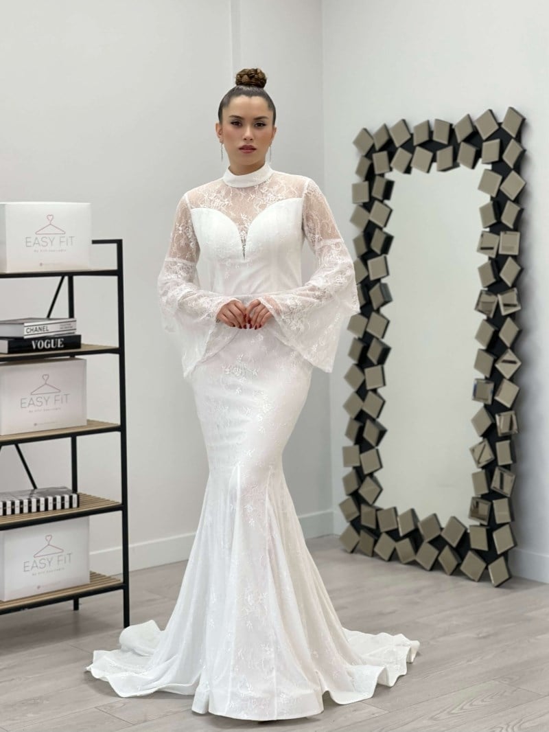 Full Dantel Balık Elbise - BEYAZ