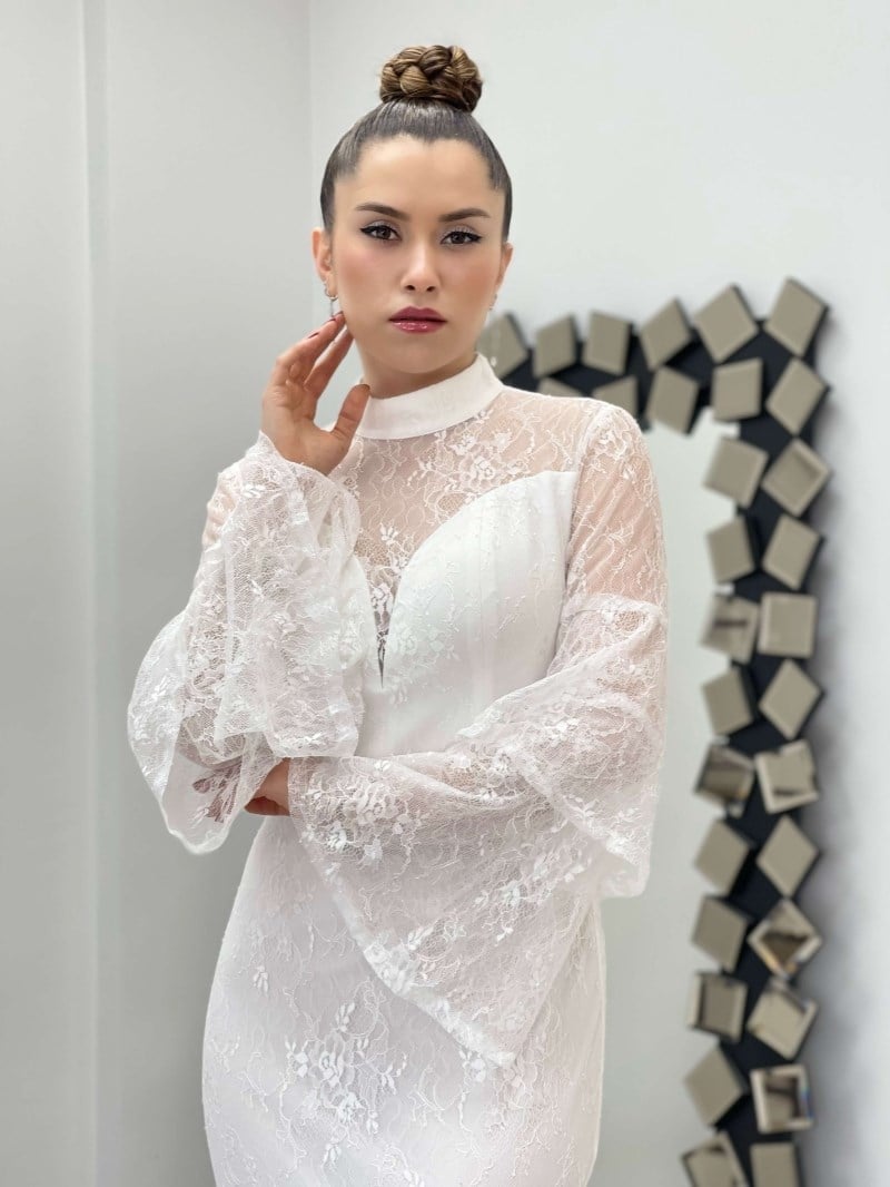Full Dantel Balık Elbise - BEYAZ