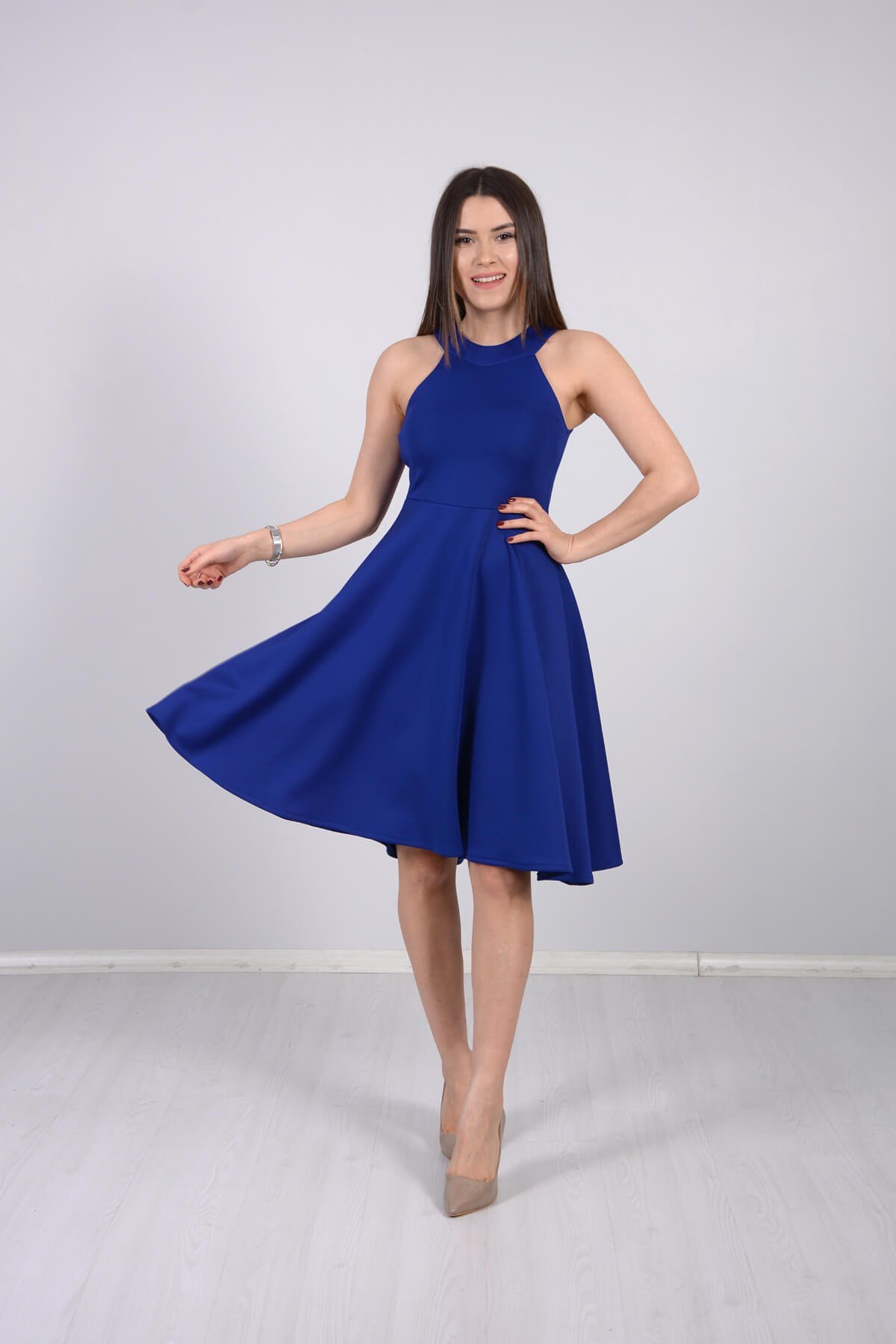 Mini Elbise - Saks Mavi
