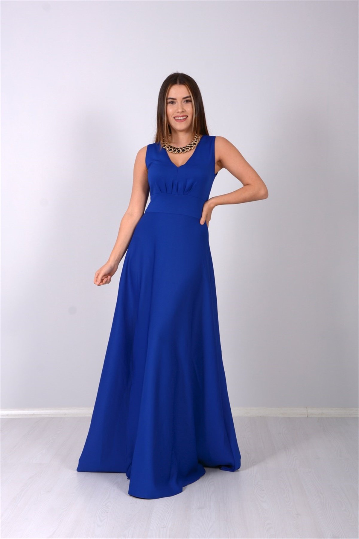 Tasarım Abiye Elbise - Saks Mavi