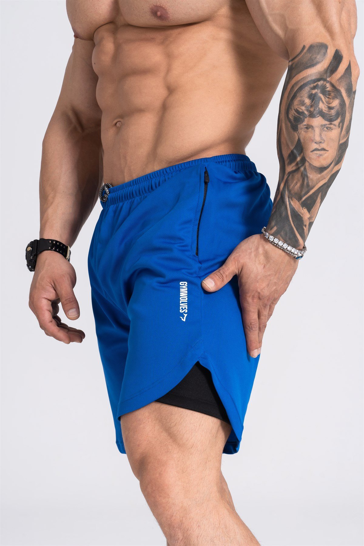 Gymwolves Erkek Spor Şort Çift Katmanlı | Mavi | Comfortable SerisiGymwolves