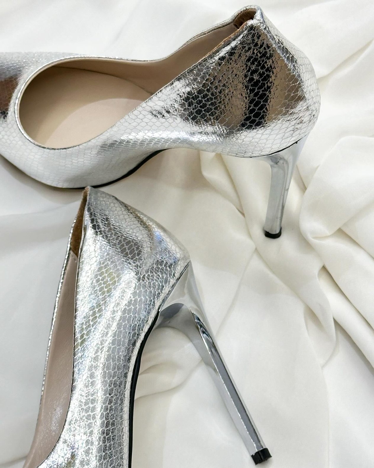 ZUUMKalın & İnce TopukluSabel 11 cm Topuklu Stiletto - Gümüş Yılan