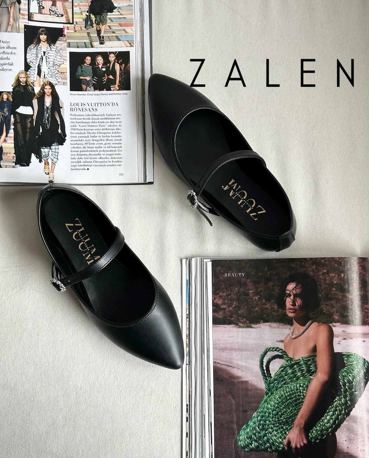 ZUUMBABET & ESPADRİLZalen Sivri Burun Marry Jane Style Kadın Babet - Siyah Cilt