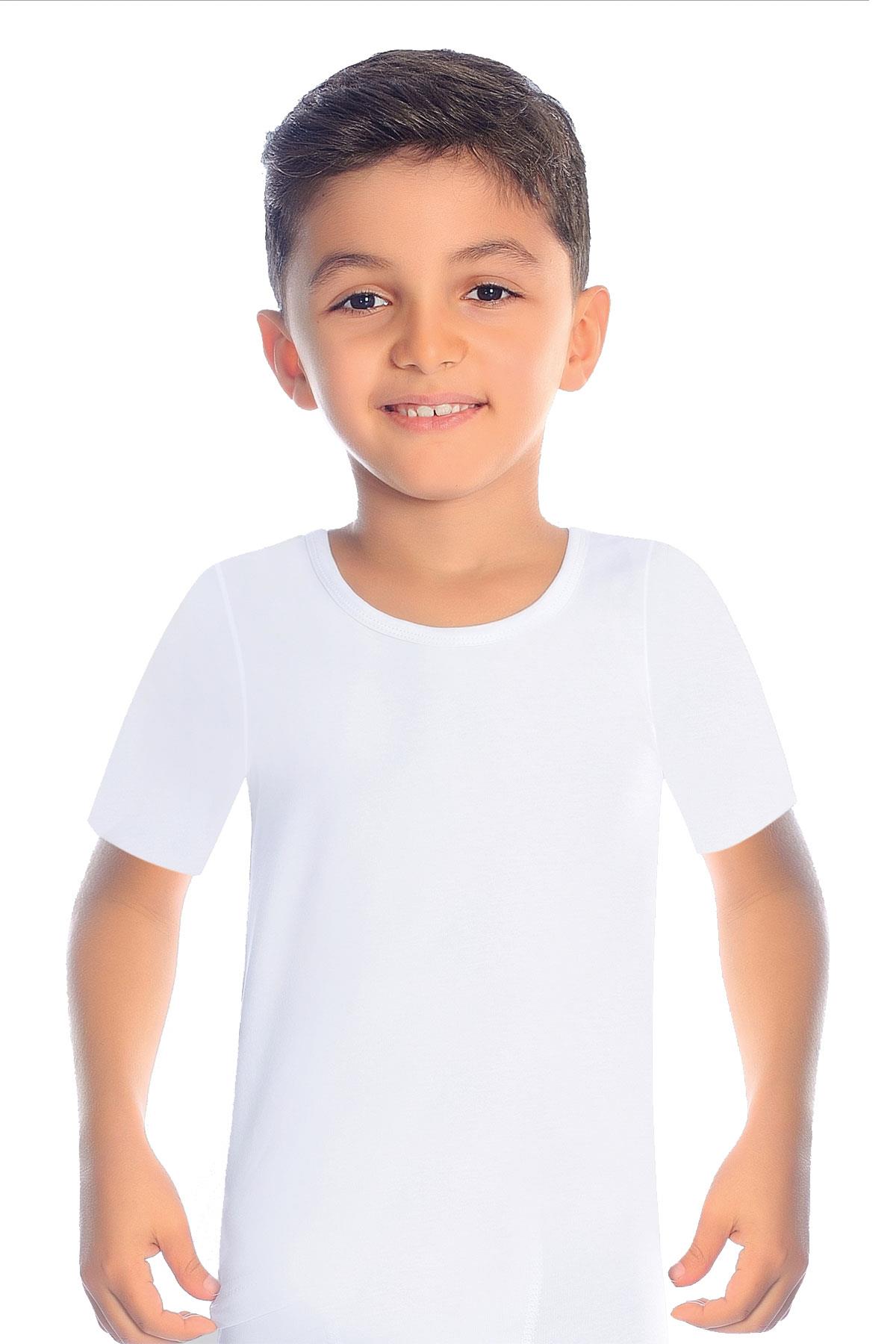 Erkek Çocuk T-Shirt Ribana Bisiklet Yaka  (%100 Pamuk)