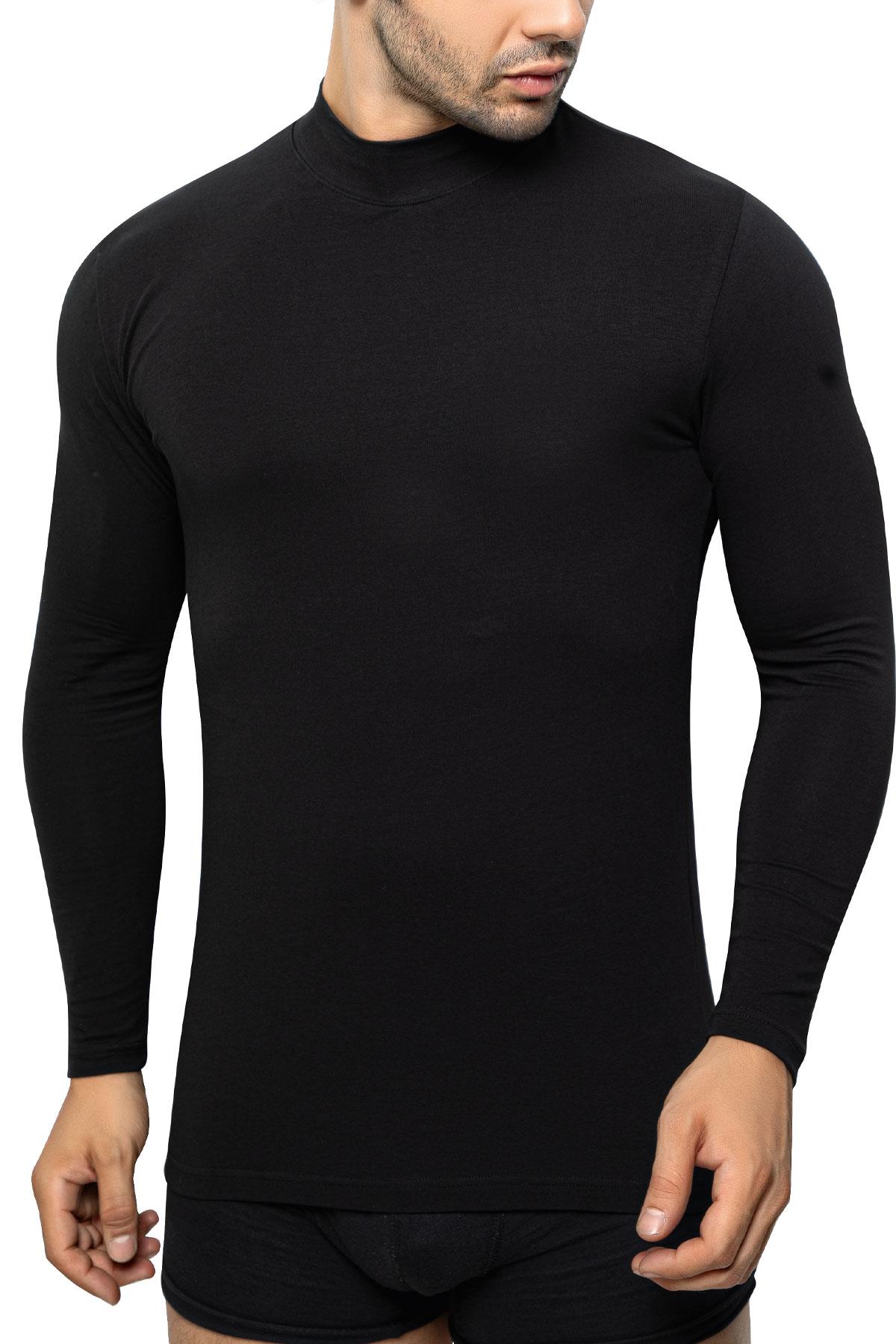 Erkek T-Shirt Balıkçı Yaka Likralı Uzun Kol (%96 Pamuk)