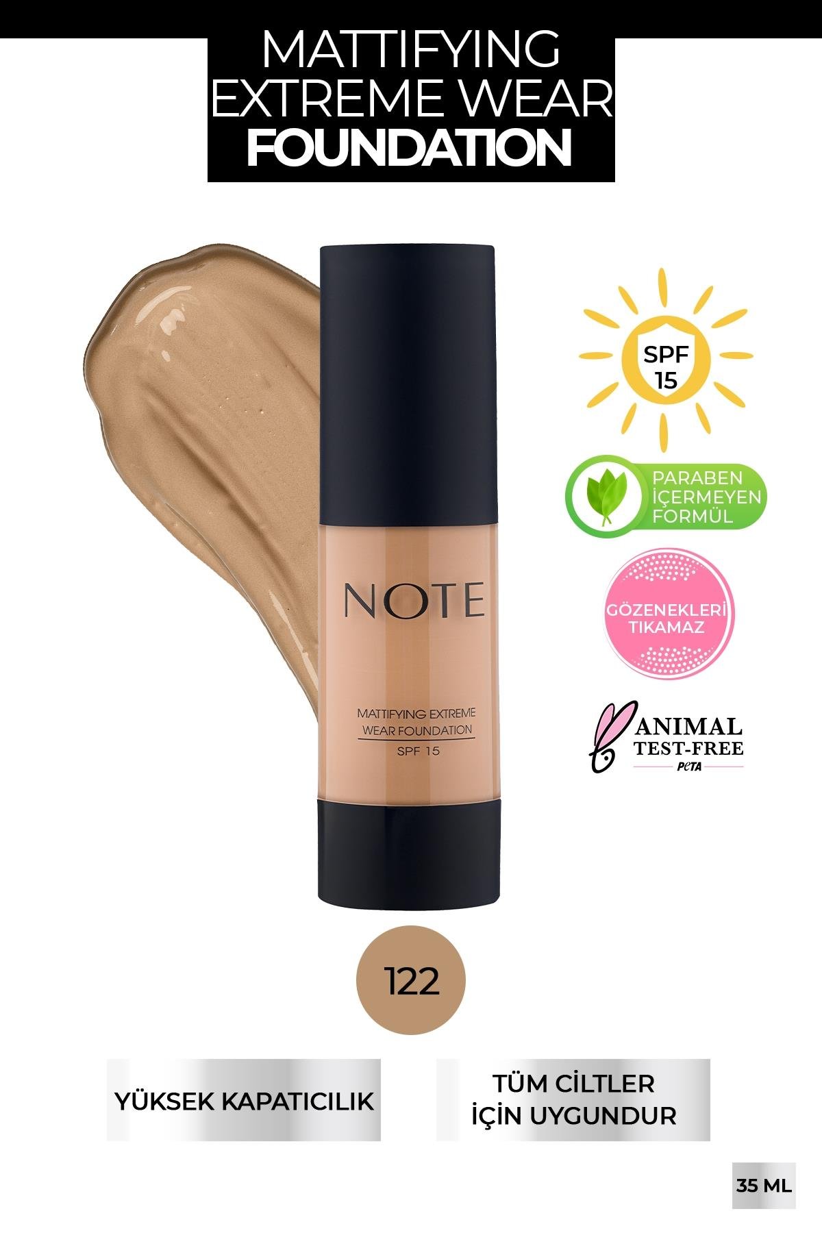 Note Mattifying Extreme Wear Mat Bitişli SPF 15 Kapatıcı Fondöten 122-007.1684