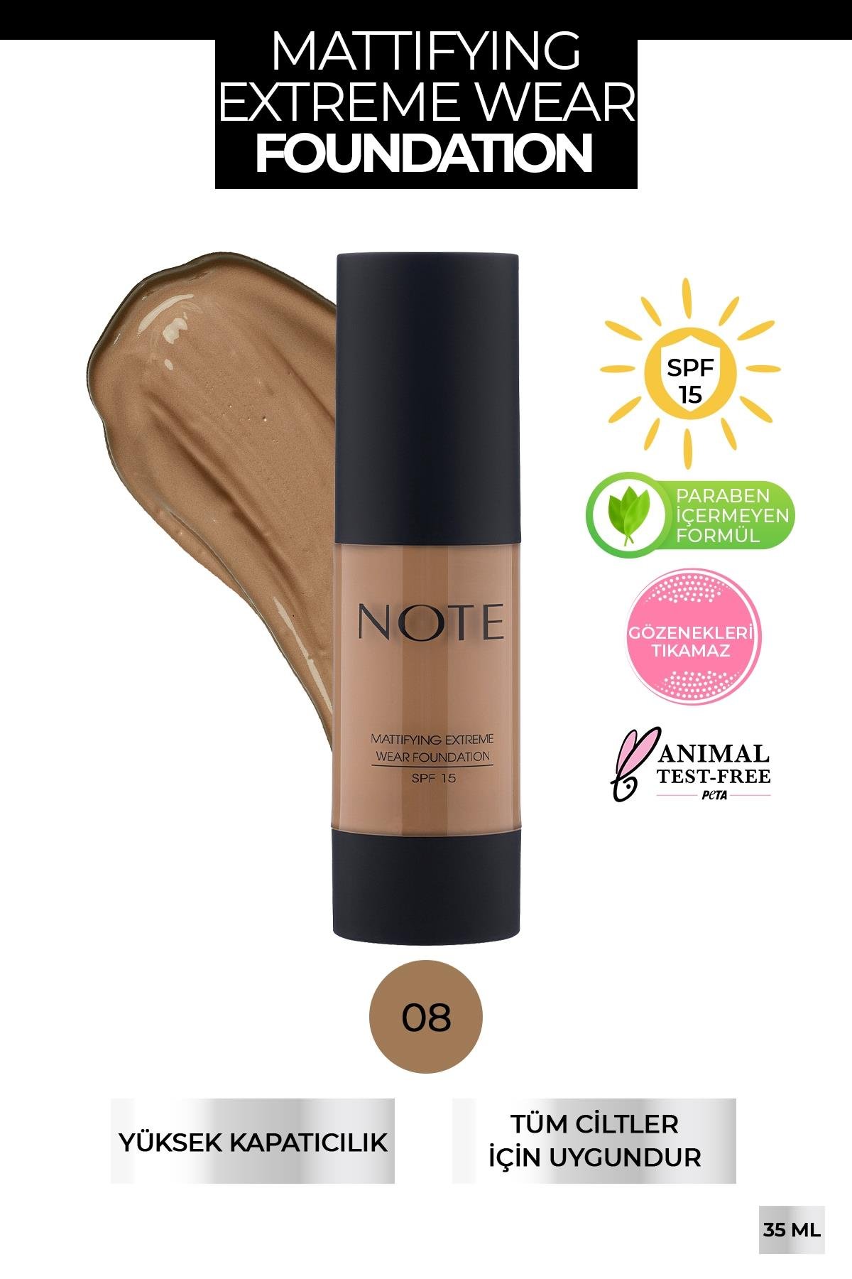 Note Mattifying Extreme Wear Mat Bitişli SPF 15 Kapatıcı Fondöten 08 Sunny-007.1338