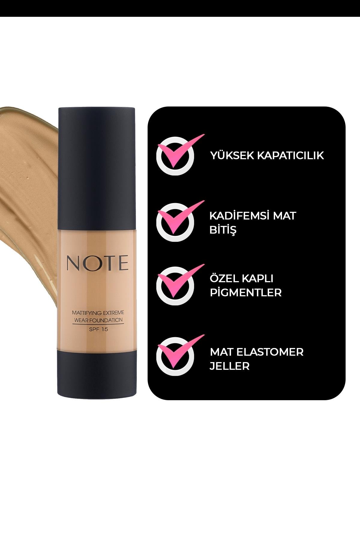 Note Mattifying Extreme Wear Mat Bitişli SPF 15 Kapatıcı Fondöten 112-007.1509