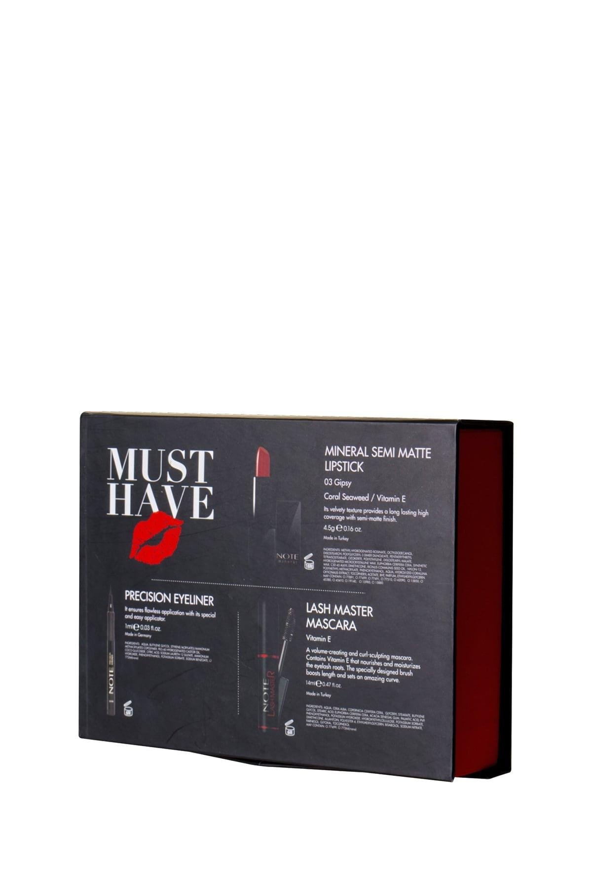 Note Must Have 3'lü Makyaj Seti - Precision Eyeliner - Lash Master Maskara - Mineral Ruj-007.2268