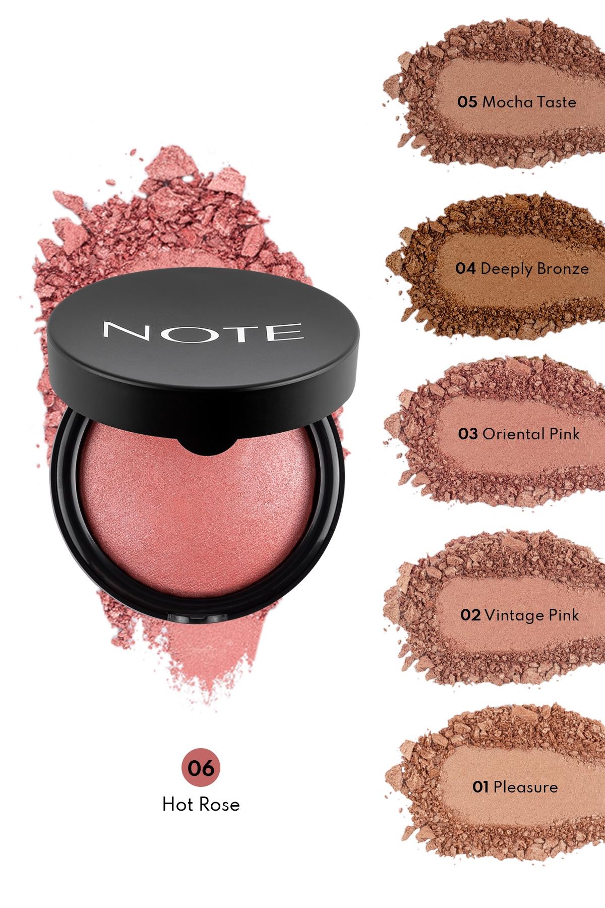 Note Baked Blusher 06 Hot Rose Işıltılı Fırınlanmış Toz Allık-30110177