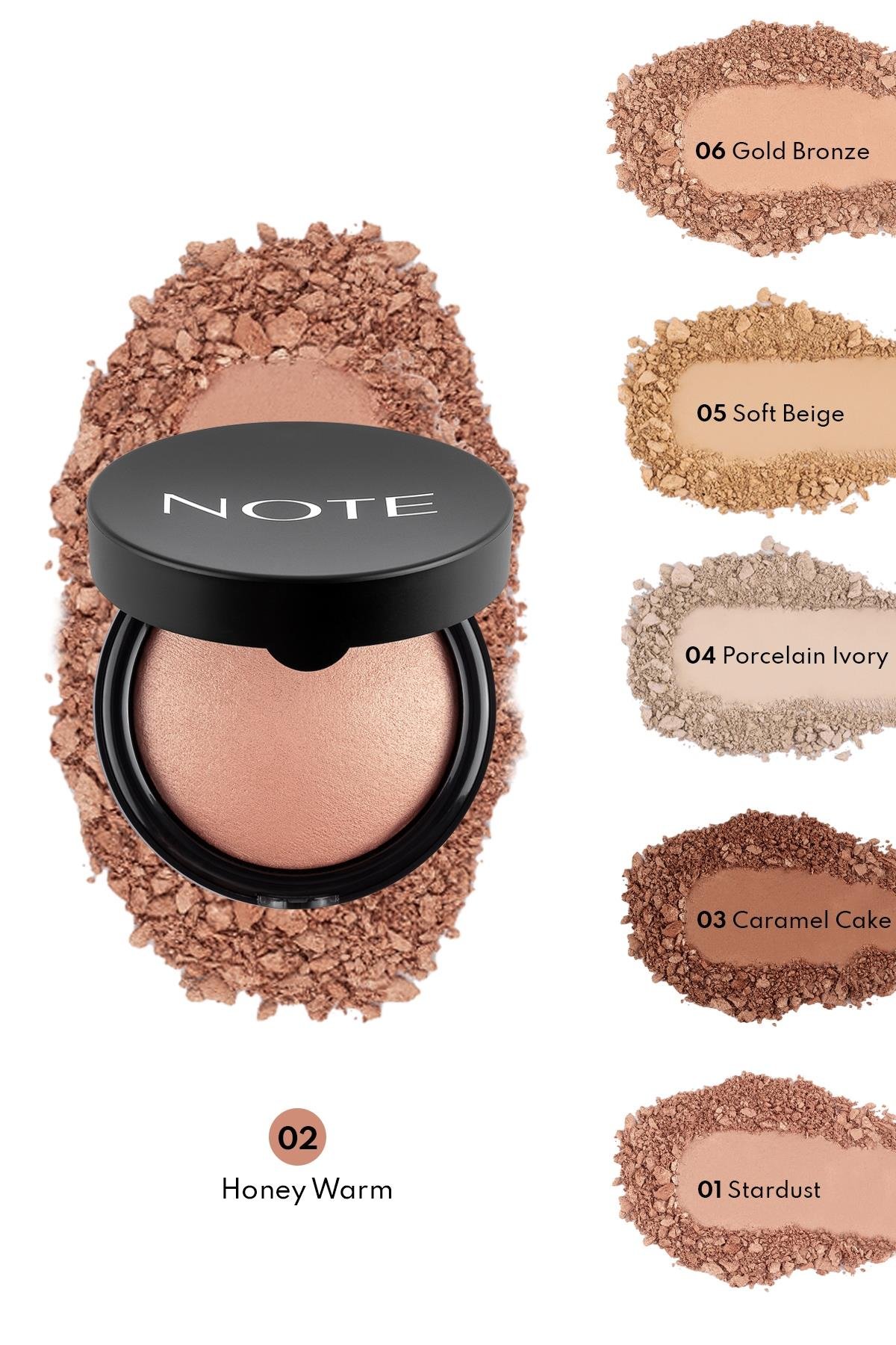 Note Baked Powder 02 Honey Warm Işıltılı Bitişli Highlighter Toz Yüz Pudrası-30110611