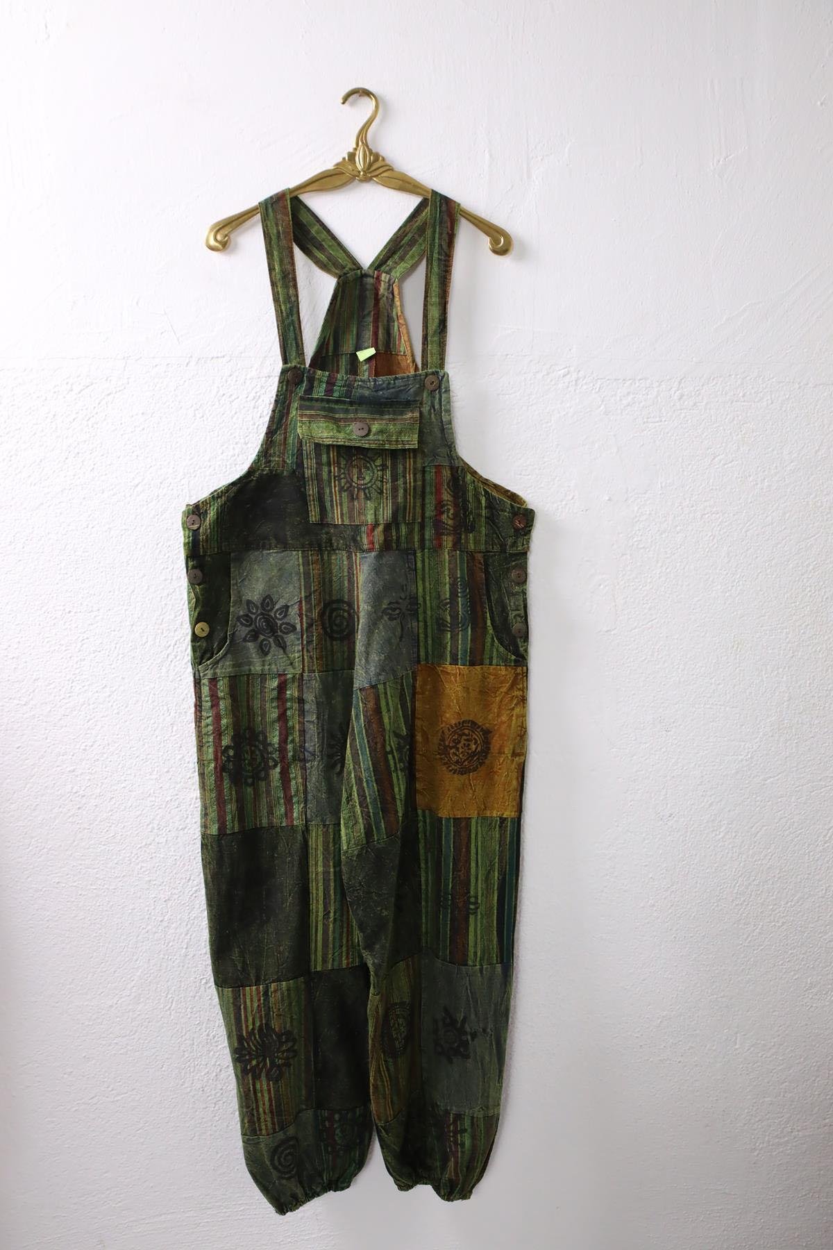  Renkli Yıkama Patchwork Tulum