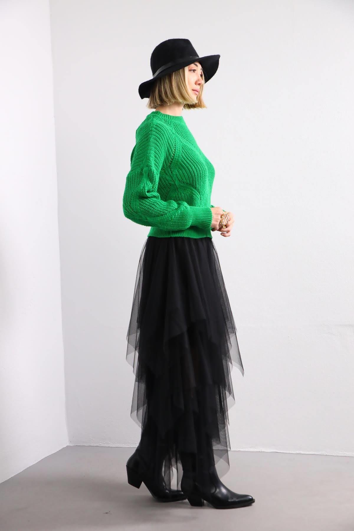 Green Patterned Short Knitt Pullover Green Patterned Short Knitt Pullover