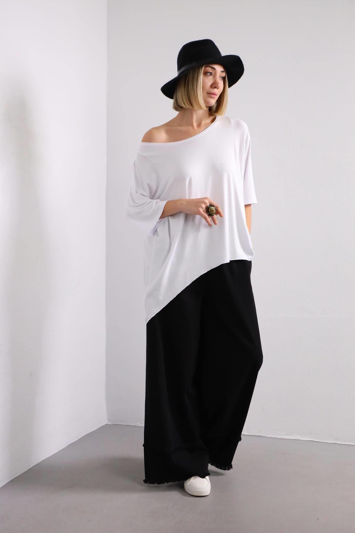 White Long Sides Blouse - Şaman Butik | Shop Online White Long Sides Blouse