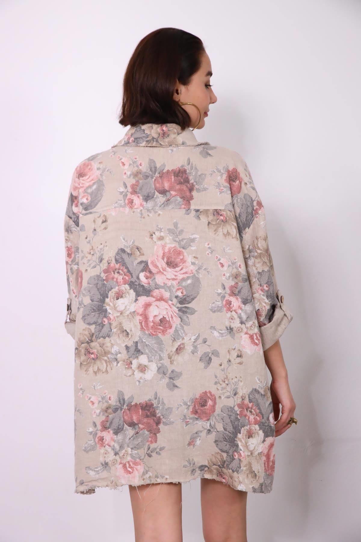 Açık Vizon Çiçek Desenli Önü Düğmeli Püsküllü Tunik - Şaman Butik Açık Vizon Çiçek Desenli Önü Düğmeli Püsküllü Tunik
