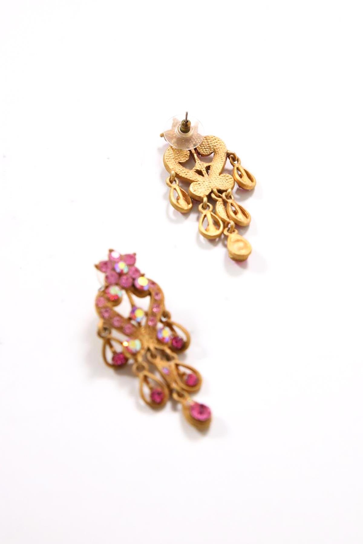 Pembe Kristal Detaylı Sallantılı Küpe - Şaman Butik Pembe Kristal Detaylı Sallantılı Küpe