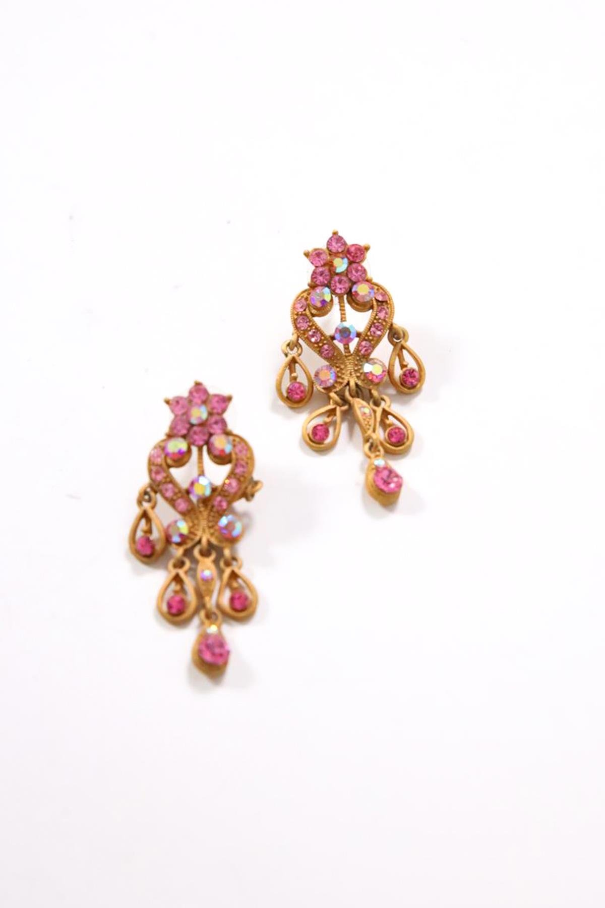 Pembe Kristal Detaylı Sallantılı Küpe - Şaman Butik Pembe Kristal Detaylı Sallantılı Küpe