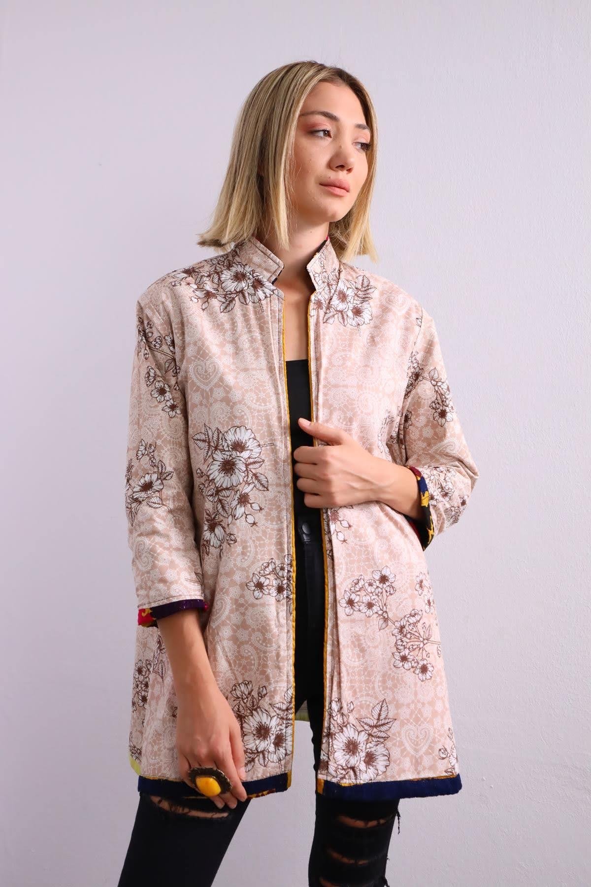 Fıstık Yeşili Suzani Kısa Kaftan - Şaman Butik Fıstık Yeşili Suzani Kısa Kaftan