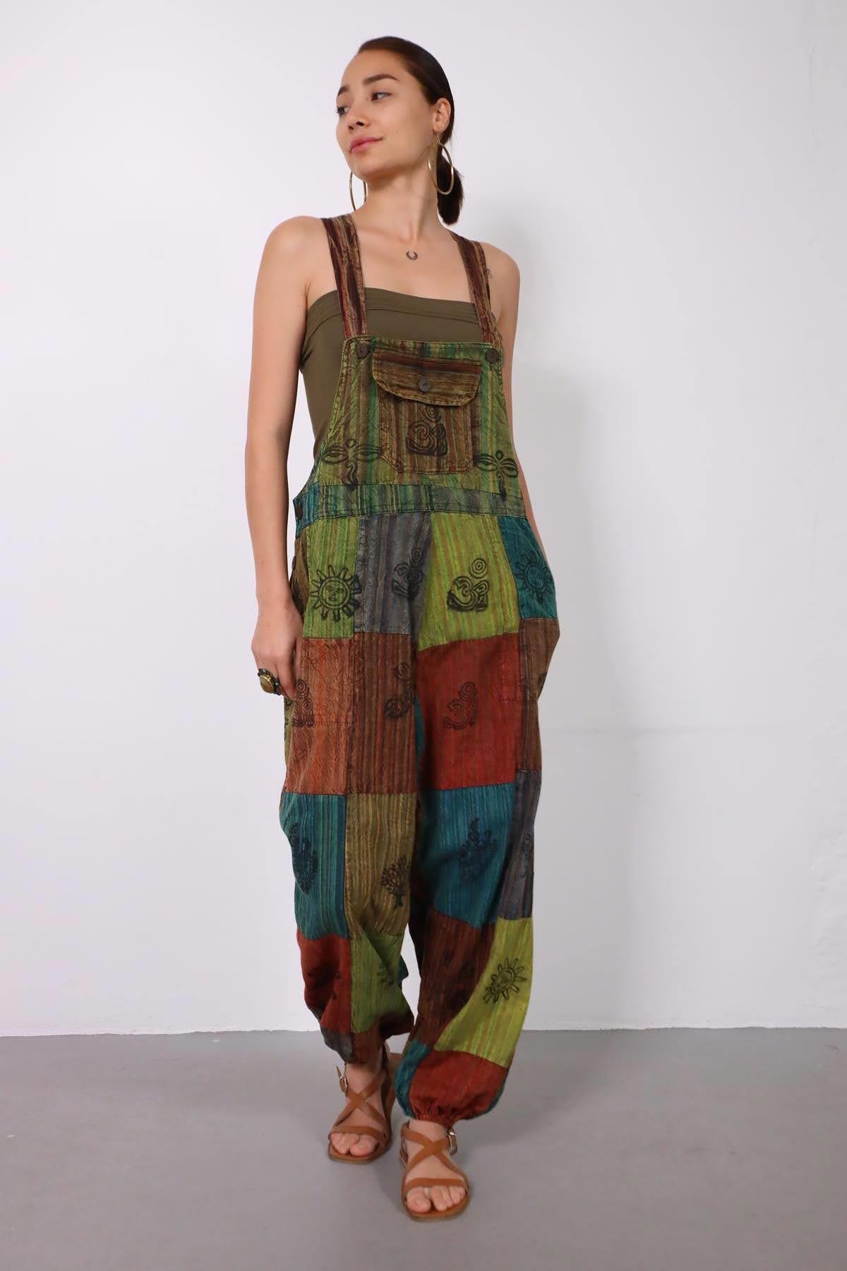 Renkli Yıkama Patchwork Tulum - Şaman Butik Renkli Yıkama Patchwork Tulum