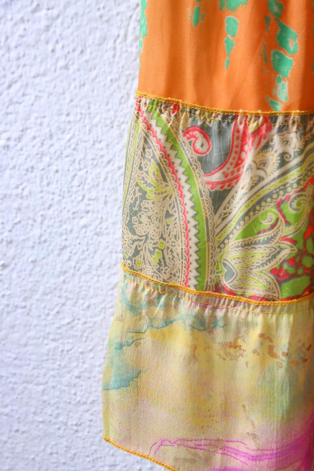 Renkli Patchwork Otantik İpek Etek - Şaman Butik Renkli Patchwork Otantik İpek Etek