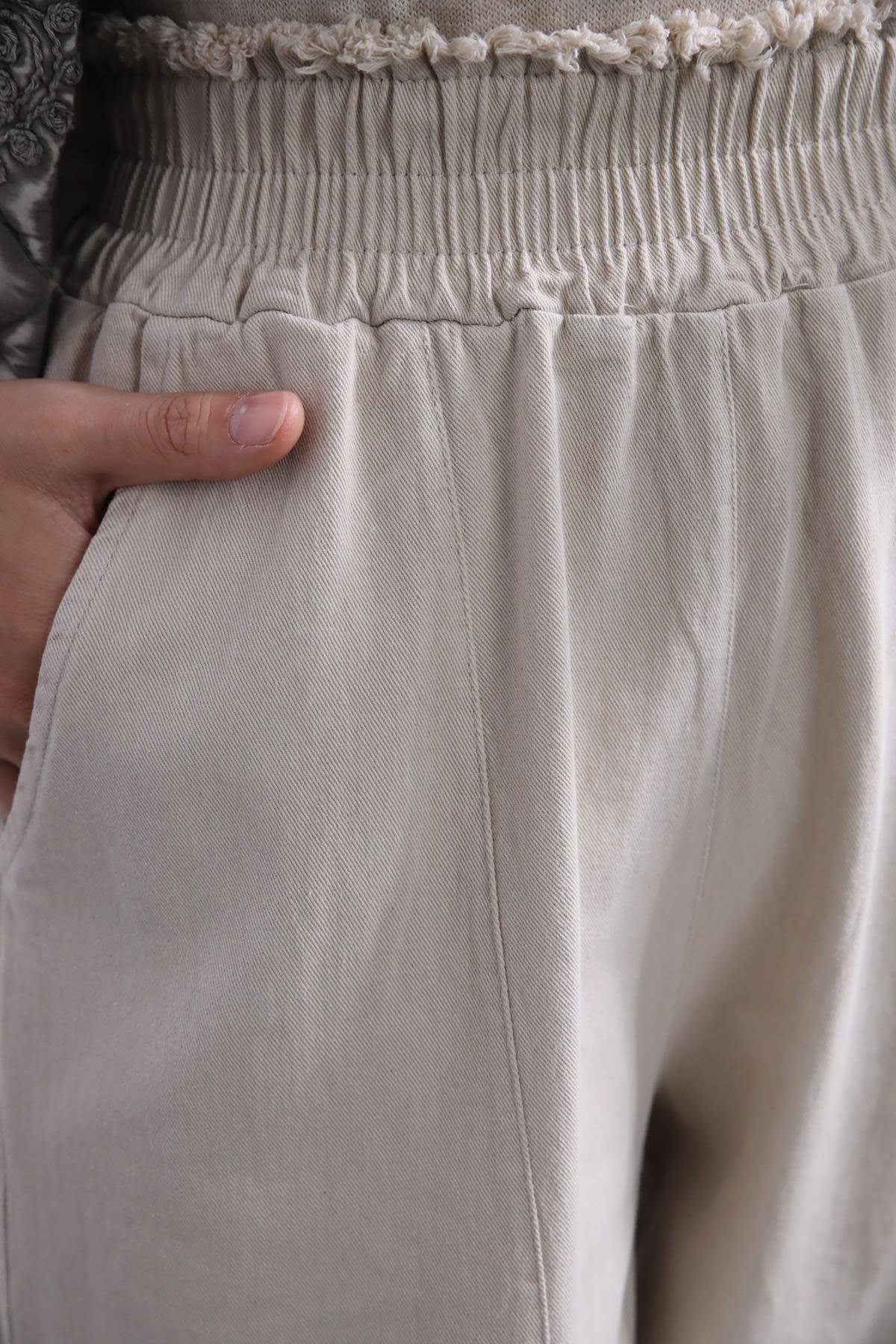 Taş Rengi Yağ Yıkama Dikiş Detaylı Pantolon - Şaman Butik Taş Rengi Yağ Yıkama Dikiş Detaylı Pantolon
