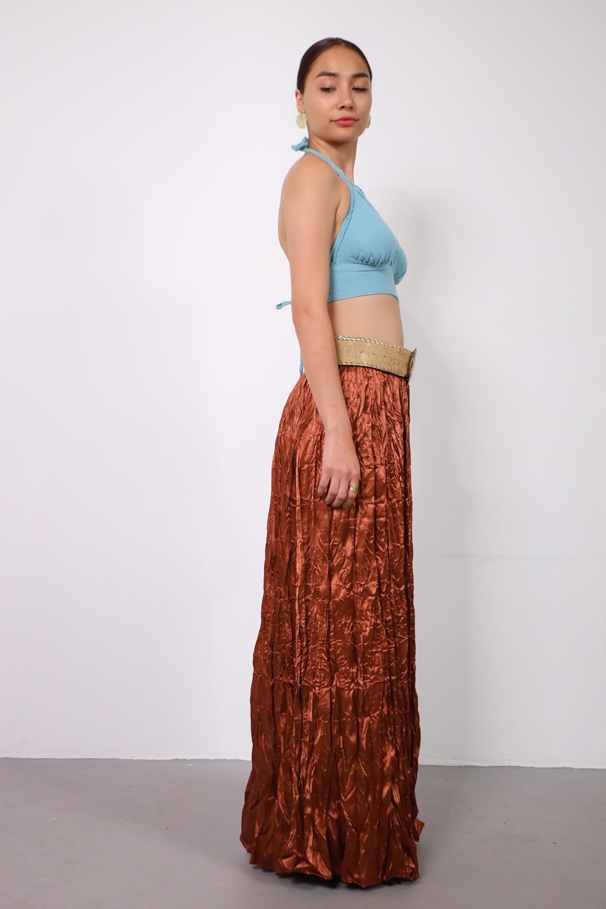 Mavi Püsküllü Boyundan Bağlamalı Crop Bluz - Şaman Butik Mavi Püsküllü Boyundan Bağlamalı Crop Bluz