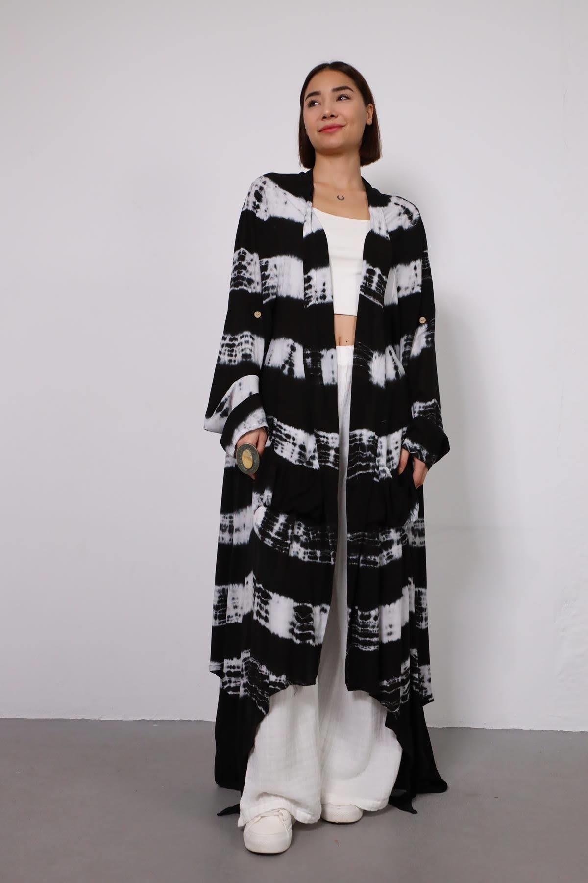 Siyah Batikli Kaftan - Şaman Butik - Bohem Giyim ve Aksesuar | Kadın & Erkek Siyah Batikli Kaftan