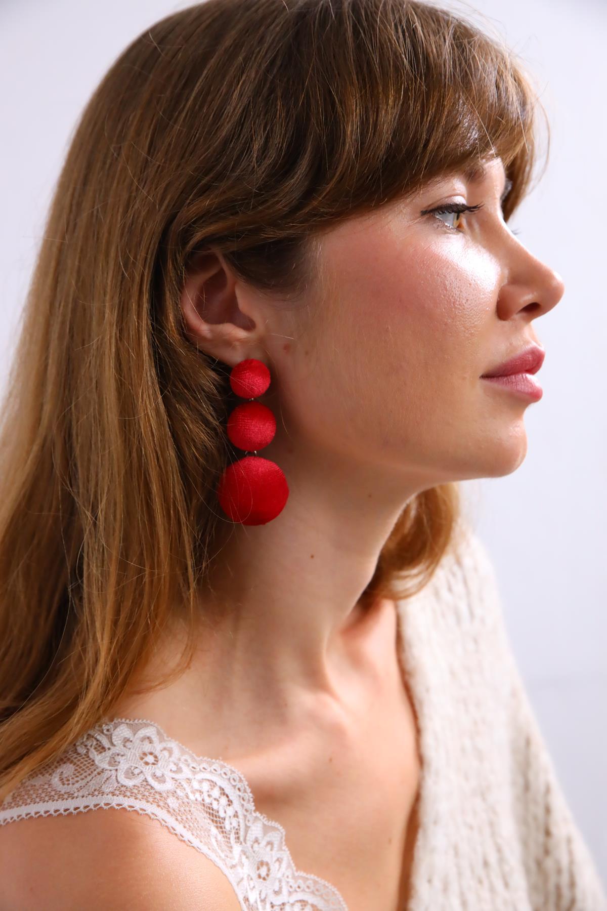 Velvet Fabric Covered Earrings - Saman Butik | Shop Online Velvet Fabric Covered Earrings