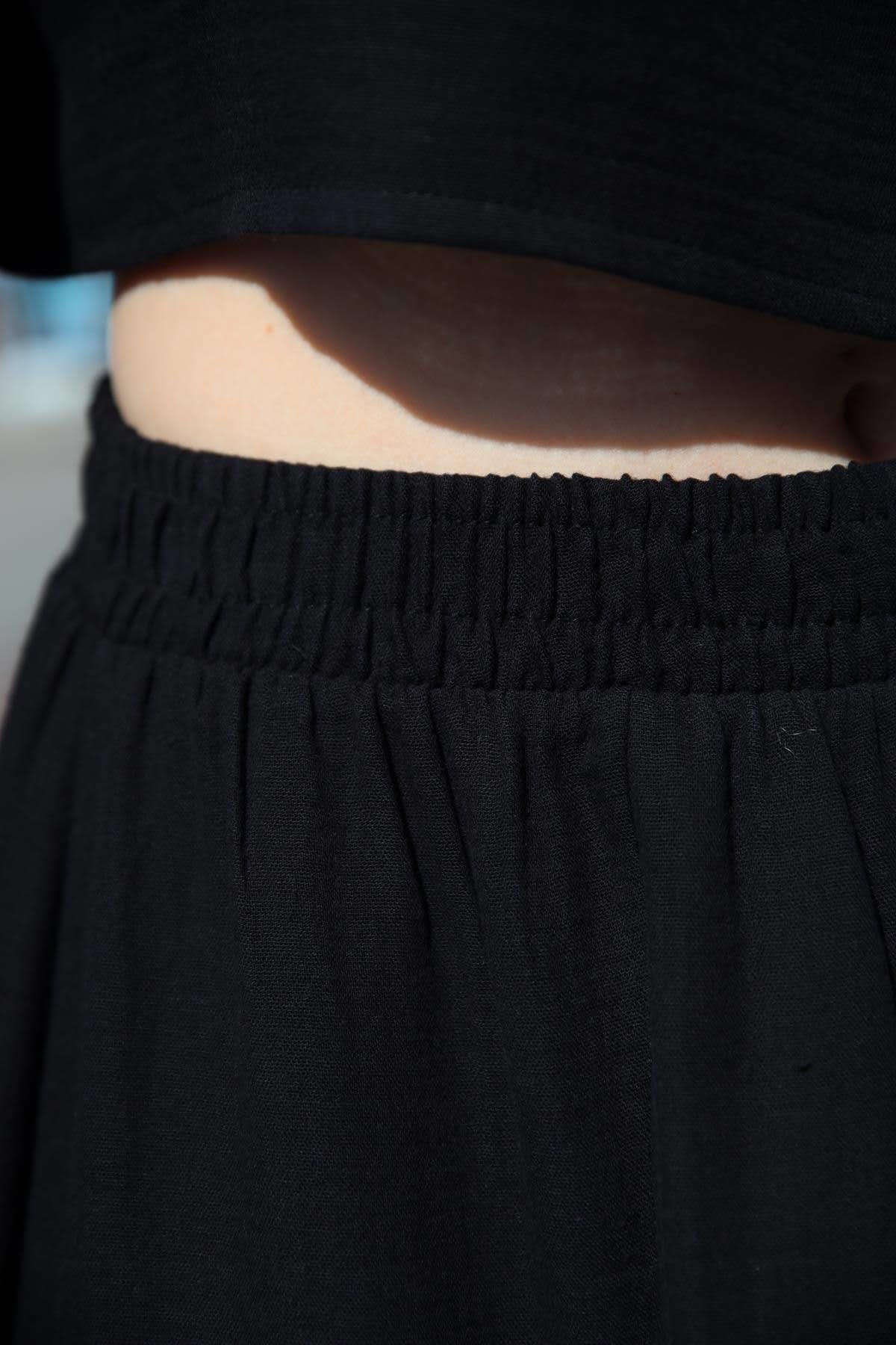 Siyah Yırtmaçlı Etek ve Crop Takım - Şaman Butik Siyah Yırtmaçlı Etek ve Crop Takım