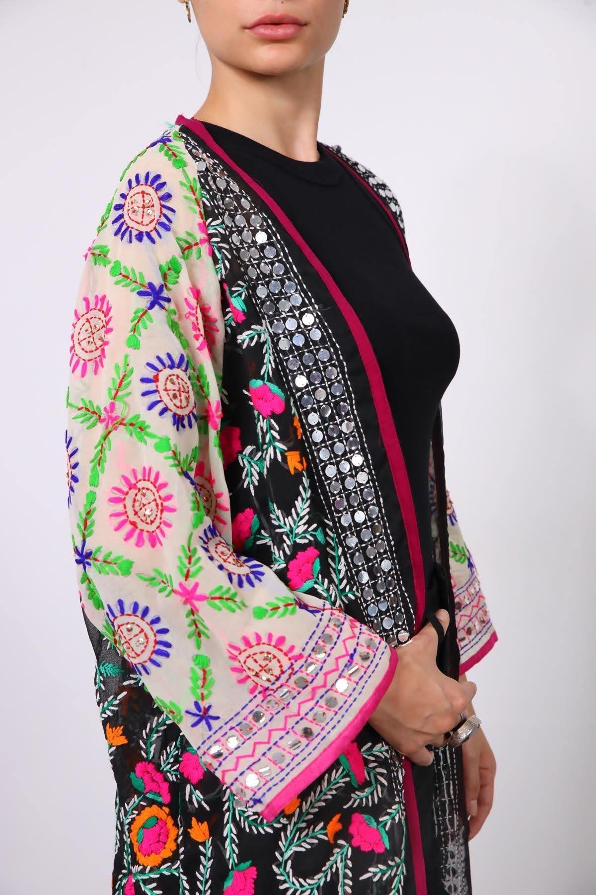 Ekru İşlemeli Bohem Uzun Kaftan - Şaman Butik Ekru İşlemeli Bohem Uzun Kaftan