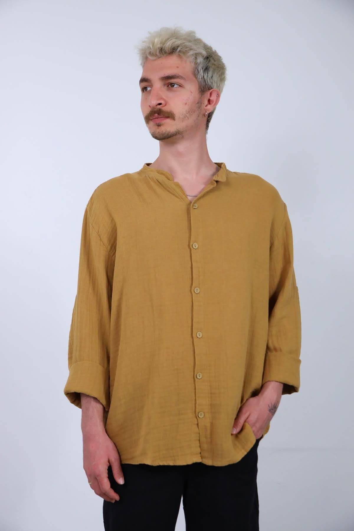  Camel Rengi Hakim Yaka Müslin Gömlek